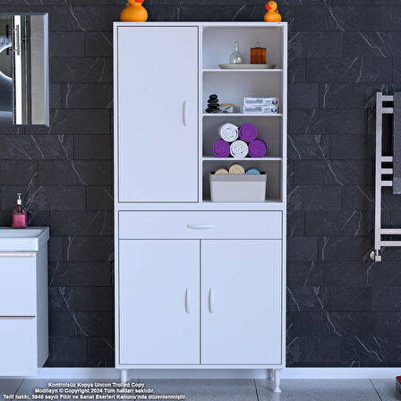 Kayra Banyo ve Mutfak Dolabı Çok Amaçlı Dolap Tek Çekmece 3 Kapak 7 Raf 10 Bölme 85x173x32,5 cm