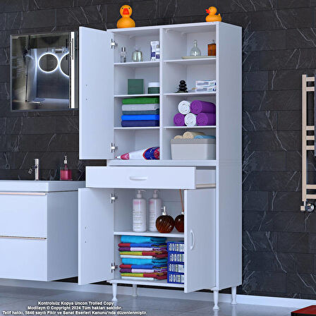 Kayra Banyo ve Mutfak Dolabı Çok Amaçlı Dolap Tek Çekmece 3 Kapak 7 Raf 10 Bölme 85x173x32,5 cm