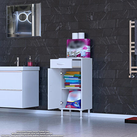 Mira Banyo ve Mutfak Dolabı Çok Amaçlı Dolap Tek Çekmece 1 Kapak 1 Raf 2 Bölme 45x88x32,5 cm