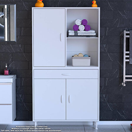 Kayra Banyo ve Mutfak Dolabı Çok Amaçlı Dolap Tek Çekmece 3 Kapak 3 Raf 6 Bölme 95x173x32,5 cm