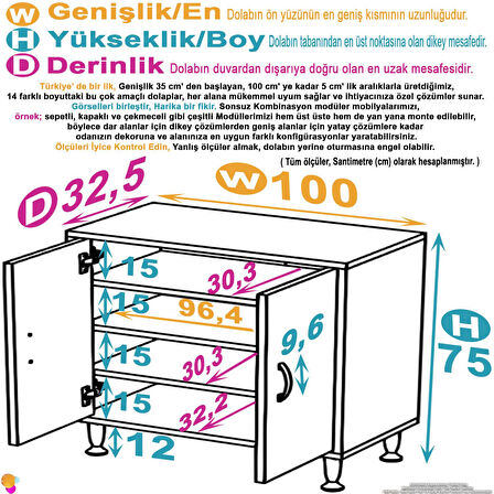 SÖKE 100x75x32,5 cm’ lik Küçük Alanlar İçin Akıllı Çözümler 2 Kapaklı 4 Göz Raf Dolap