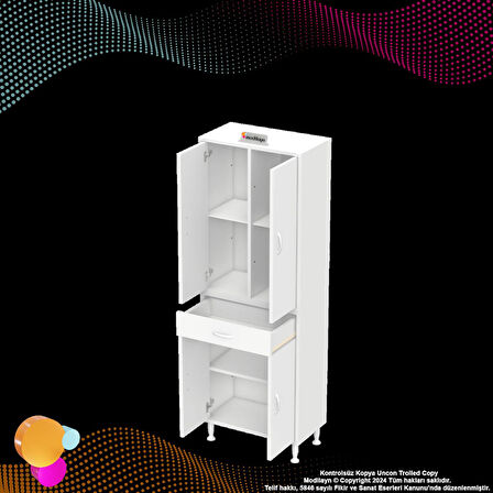 Sare Banyo ve Mutfak Dolabı Çok Amaçlı Dolap  Tek Çekmece 4 Kapak 3 Raf 6 Bölme 55x173x32,5 cm