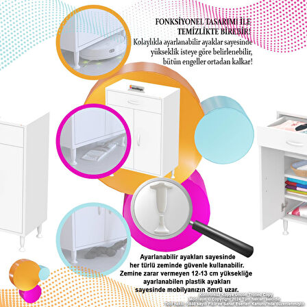 EMİR 70 x 88 x 32,5 cm 1 Çekmece 2 Kapak 3 Raf 4 Bölme Çok Amaçlı Banyo & Mutfak Dolabı