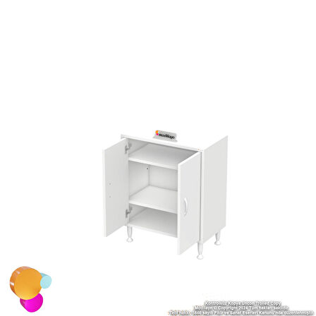 Efil Dolap Dar Alanlar İçin Çok Amaçlı Dolap Çift Kapaklı 3 Göz Raf Dolap 55x75x32,5 cm