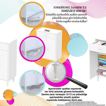 EMİR 75 x 88 x 32,5 cm 1 Çekmece 2 Kapak 2 Raf 3 Bölme Çok Amaçlı Banyo & Mutfak Dolabı