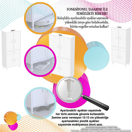 Sare Banyo ve Mutfak Dolabı Çok Amaçlı Dolap  Tek Çekmece 4 Kapak 3 Raf 6 Bölme 70x173x32,5 cm