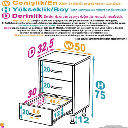 Efil 3'lü Çekmece Banyo Dolabı Çok Amaçlı Çekmecelerle Daha Düzenli 50x75x32,5 cm