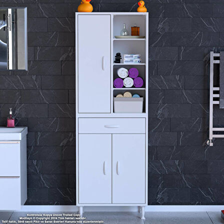 Kayra Banyo ve Mutfak Dolabı Çok Amaçlı Dolap Tek Çekmeceli 3 Kapaklı 7 Raf 10 Bölme 70x173x32,5 cm