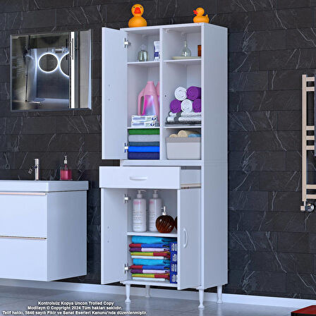 Kayra Banyo ve Mutfak Dolabı Çok Amaçlı Dolap Tek Çekmece 3 Kapak 5 Raf 8 Bölme 60x173x32,5 cm