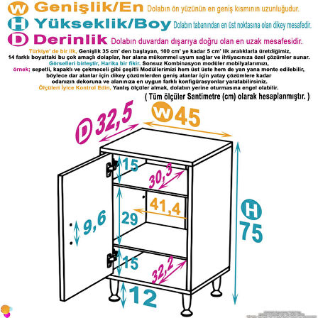 Efil Dolap Dar Alanlar İçin Çok Amaçlı Dolap Tek Kapaklı 3 Göz Raf Dolap 45x75x32,5 cm