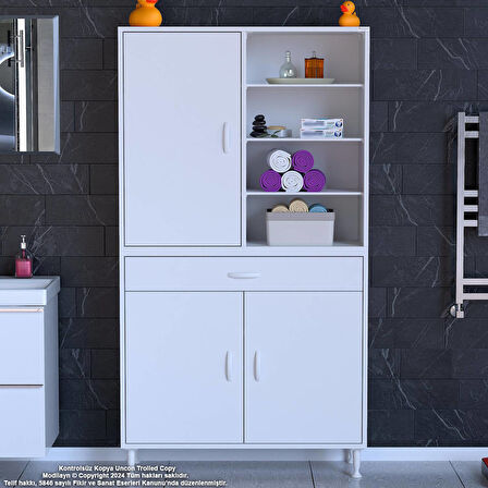Kayra Banyo ve Mutfak Dolabı Çok Amaçlı Dolap Tek Çekmeceli 3 Kapaklı 7 Raf 10 Bölme 95x173x32,5 cm