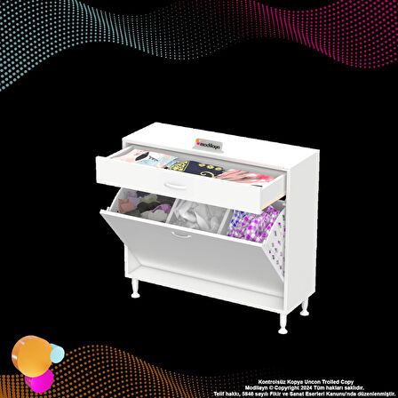 Mira 3 Göz Sepetli Dolap Beyaz Düzenleyici Dolap 90x88x32,5 Cm