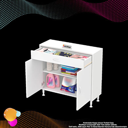 EMİR 95x88x32,5 cm Çok Amaçlı 2 Kapak 1 Çekmece 1 Raf 2 Bölmeli Dolap