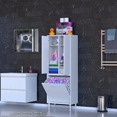 Modilayn YENİ İNCİ 55 x 160 cm Kapaklı Ve Çamaşır Hazneli Banyo & Mutfak Dolabı
