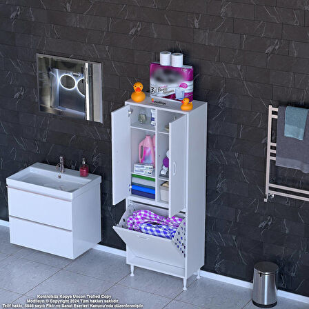 Modilayn YENİ İNCİ 55 x 160 cm Kapaklı Ve Çamaşır Hazneli Banyo & Mutfak Dolabı