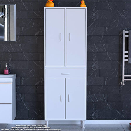 Sare Banyo ve Mutfak Dolabı Çok Amaçlı Dolap  Tek Çekmece 4 Kapak 5 Raf 8 Bölme 70x173x32,5 cm