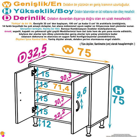 Efil Dolap Dar Alanlar İçin Çok Amaçlı Dolap 2 Kapaklı 4 Göz Raf Dolap 75x75x32,5 cm