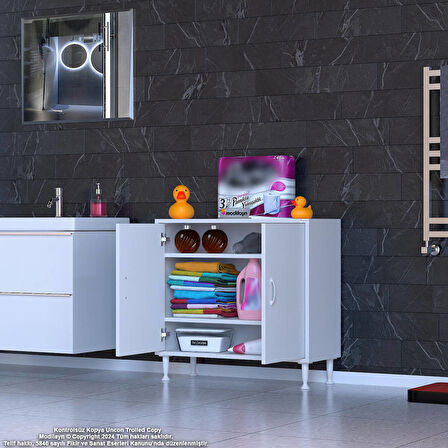 Efil Dolap Dar Alanlar İçin Çok Amaçlı Dolap 2 Kapaklı 3 Göz Raf Dolap 70x75x32,5 cm