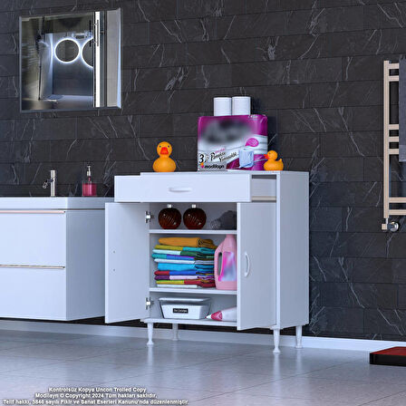 EMİR 80 x 88 x 32,5 cm 1 Çekmece 2 Kapak 2 Raf 3 Bölme Çok Amaçlı Banyo & Mutfak Dolabı
