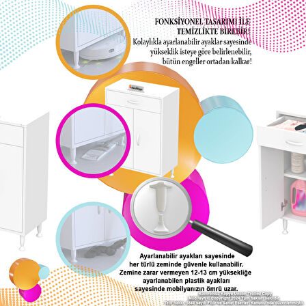 Mira Banyo ve Mutfak Dolabı Çok Amaçlı Dolap Tek Çekmeceli 2 Kapaklı 1 Raf 2 Bölme 70x88x32,5 cm