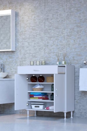 Rose 75 cm Beyaz 1 Çekmeceli Banyo Mutfak Dolabı 4 Bölmeli 3 Raflı Çok Amaçlı Dolap 75x88x32,5 cm