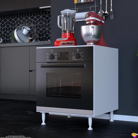 Nivo 60 cm Ankastre Fırın ve Ocak Altı Modülü Mutfak Robotu Standı Beyaz Mutfak Dolabı 60x76x56 cm