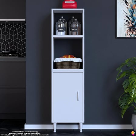 Duru 35 cm Mutfak Kiler Dolabı Dar Alan Düzenleyici Tek Kapaklı Raflı Çok Amaçlı Dolap 35x150x32 cm