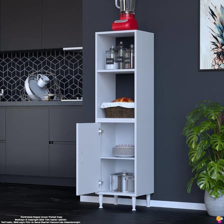 Duru 35 cm Mutfak Kiler Dolabı Dar Alan Düzenleyici Tek Kapaklı Raflı Çok Amaçlı Dolap 35x150x32 cm