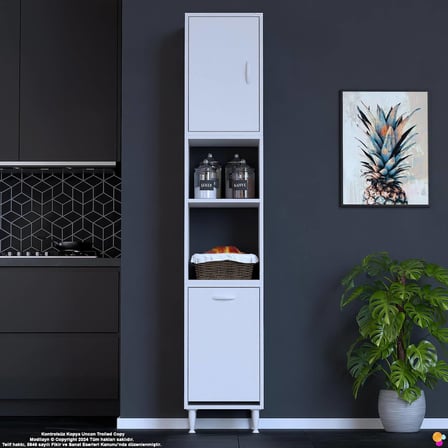 Asel 35 cm Sepetli Çok Amaçlı Mutfak Kiler Dolabı Banyo Kirli Çamaşır Oyuncak Dolabı Beyaz 35x213x32