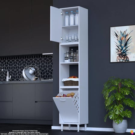 Asel 35 cm Sepetli Çok Amaçlı Mutfak Kiler Dolabı Banyo Kirli Çamaşır Oyuncak Dolabı Beyaz 35x213x32