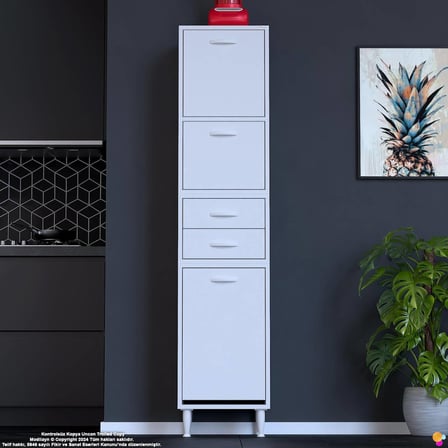 Irmak 35 cm  Sepetli Çok Amaçlı Üst Çift Kapaklı 2 Çekmeceli Mutfak Kiler Banyo Dolabı 35x181x32 cm