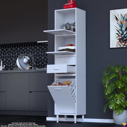 Irmak 35 cm  Sepetli Çok Amaçlı Üst Çift Kapaklı 2 Çekmeceli Mutfak Kiler Banyo Dolabı 35x181x32 cm