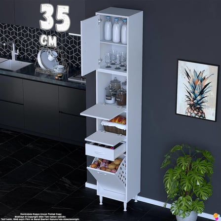 Zümra 35 cm Beyaz Mutfak Dolabı Patates Soğan Saklama Dolabı Çok Amaçlı Kiler Banyo Dolabı 35x226x32