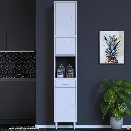 Çağıl 35 cm Çok Amaçlı Organizer Dolap - Mutfak Kiler Banyo Antre Hobi Dolabı Beyaz 35x226x32 cm