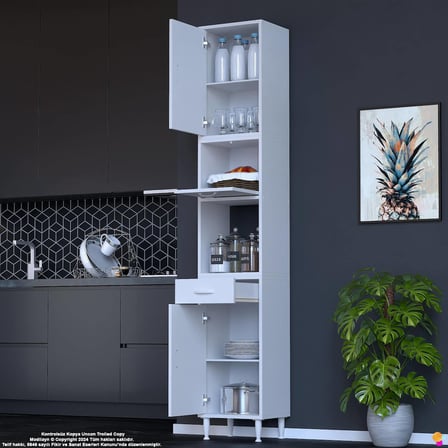 Çağıl 35 cm Çok Amaçlı Organizer Dolap - Mutfak Kiler Banyo Antre Hobi Dolabı Beyaz 35x226x32 cm