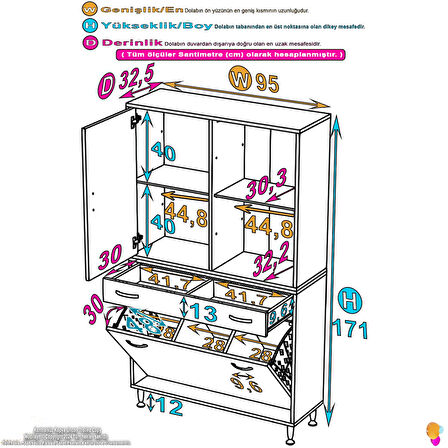 Kayra Tek Çekmece, 3 Göz Sepet, 1 Kapak, 4 Raf Dar Alan Banyo Dolabı 95x173x32,5 cm