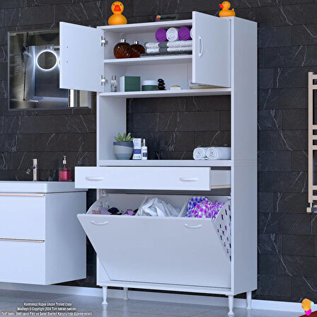 Azra Tek Çekmece 3 Göz Sepetli ve 3 Raf Banyo Ve Mutfak Dolabı Çok Amaçlı Dolap 95x173x32,5 cm