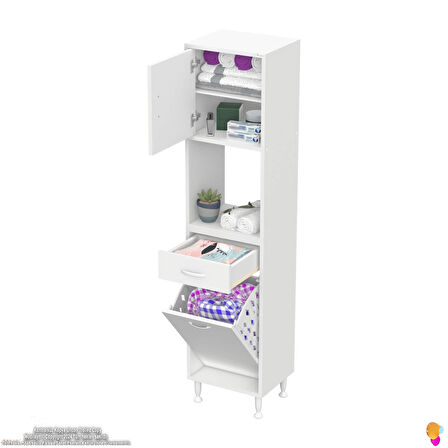 Azra Tek Çekmece 1 Göz Sepetli ve 3 Raf Banyo Ve Mutfak Dolabı Çok Amaçlı Dolap 50x173x32,5 cm