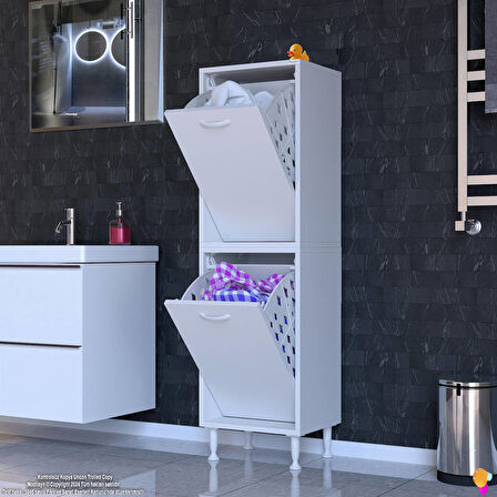 Esil Banyo Kirli Çamaşır Dolabı  Banyo Dolabı  45 cm 4 Bölme Saklayıcı  Sepetli Dolap 45x138x325 cm