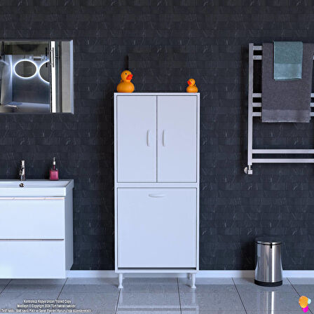 Esil Çok Amaçlı Dolap Kapak İçi Çift Raflı, Bir Akıllı Çamaşır Sepetli Dolap 65x138x32,5 cm