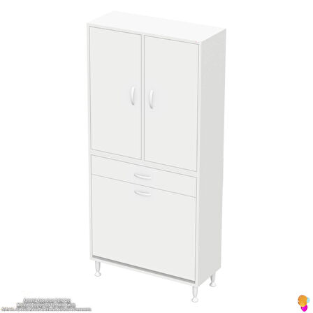 YENİ AFRA 80x173x32,5 cm' lik 1 Çekmece, 2 Göz Sepet, 2 Kapak, 8 Raf Dar Alan Banyo Dolabı