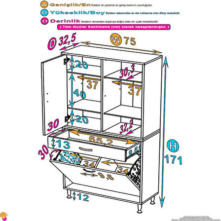 YENİ Kayra Tek Çekmece, 2 Göz Sepet, 2 Kapak, 6 Raf Dar Alan Banyo Dolabı 75x173x32,5 cm