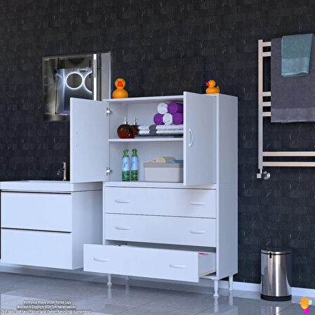 Esil Çok Amaçlı Dolap Kapak İçi Çift Raflı ve 3 Çekmeceli Düzen Harikası Dolap 90x138x32,5 cm