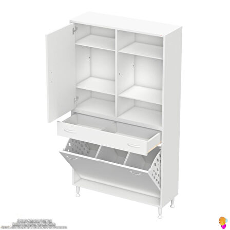 Kayra 1 Çekmece, 3 Göz Sepet, Tek Kapak, 6 Raf Dar Alan Banyo Dolabı 100x173x32,5 cm