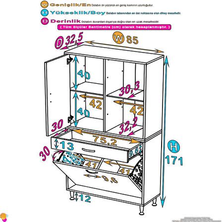 YENİ Kayra Tek Çekmece, 2 Göz Sepet, 2 Kapak, 4 Raf Dar Alan Banyo Dolabı 85x173x32,5 cm