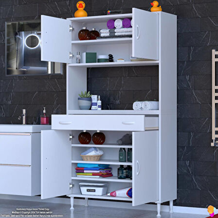 Azra Mutfak Ve Banyo Dolabı Tek Çekmece 4 kapak ve 7 raflı Çok Amaçlı Dolap 90x173x32,5 cm