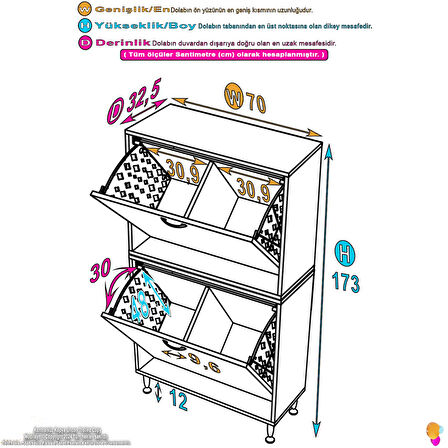 Esil Banyo Kirli Çamaşır Dolabı  Banyo Dolabı  70 cm 4 Bölme Saklayıcı  Sepetli Dolap 70x138x325 cm