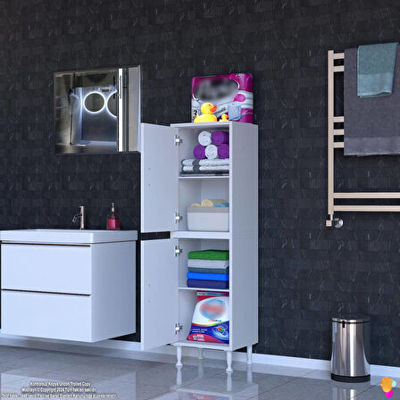 Elmas  Çok Amaçlı Dolap 35 cm 4 Kapak 4 Bölmeli Banyo Mutfak Dolabı 35x138x32,5 cm