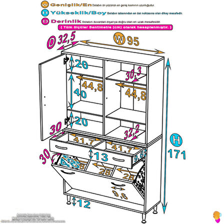 Kayra Banyo Dolabı Tek Çekmece, 3 Göz Sepet, 1 Kapak, 6 Raf Dar Alan Banyo Dolabı 95x173x32,5 cm