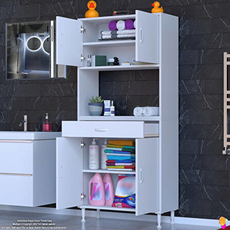 Azra Mutfak Ve Banyo Dolabı Tek Çekmece 4 kapak ve 5 raflı Çok Amaçlı Dolap 85x173x32,5 cm